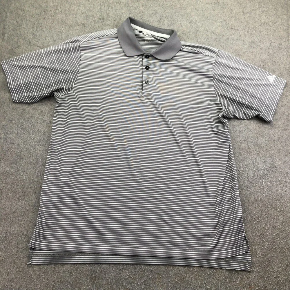 Adidas Polo Shirt Mens XL Gray Striped Knit Moisture Wicking Short Sleeve Golf